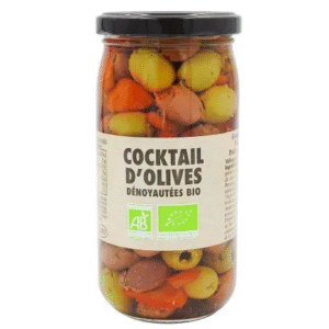 Cocktail d&rsquo;olives dénoyautées BIO bocal 37cl x12